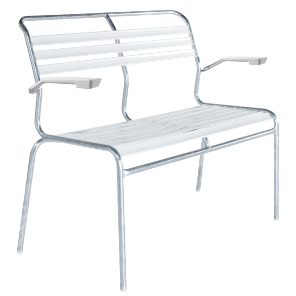 Details: Slatted two-seater bench Säntis with armrest