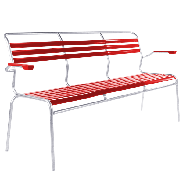 Details: Slatted three-seater bench Säntis with armrest